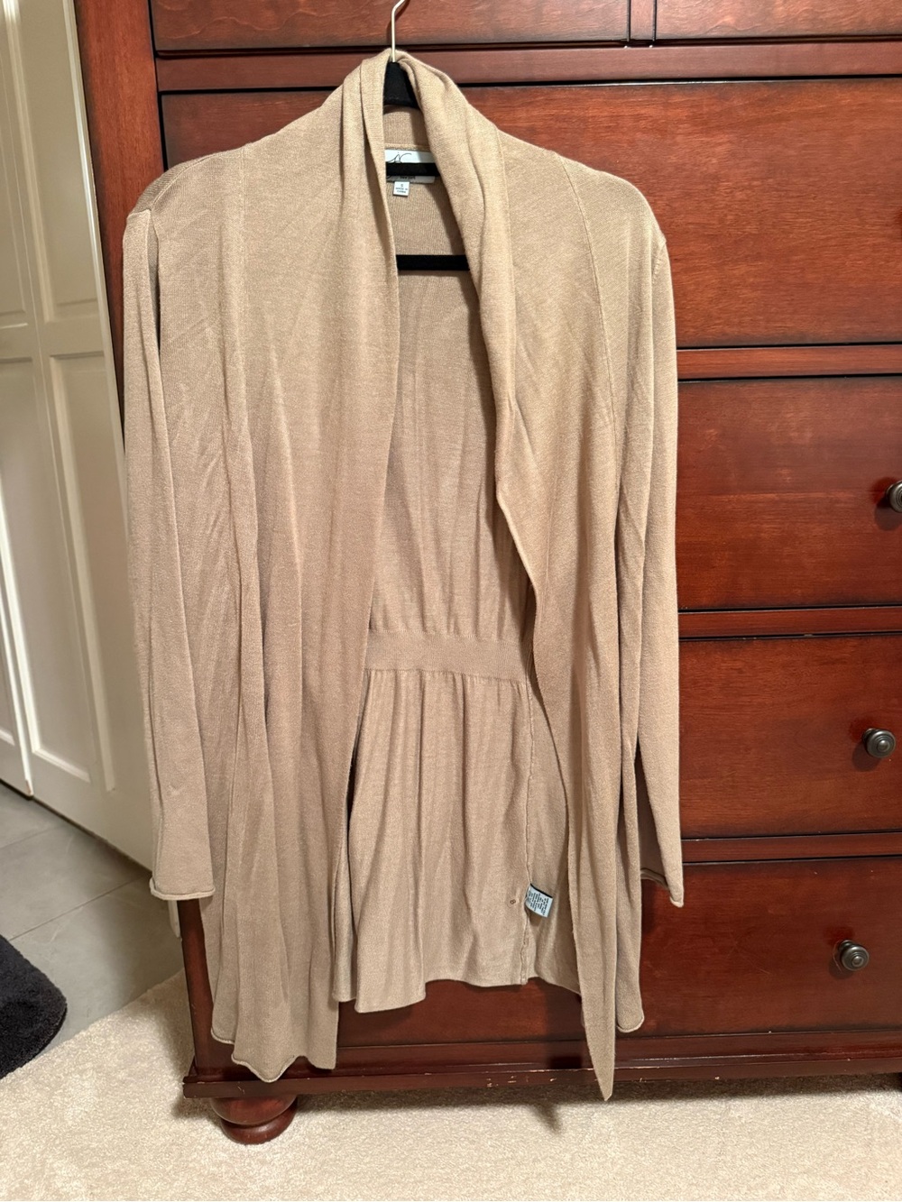Joan Vass Tan Open-Front Women's Cardigan